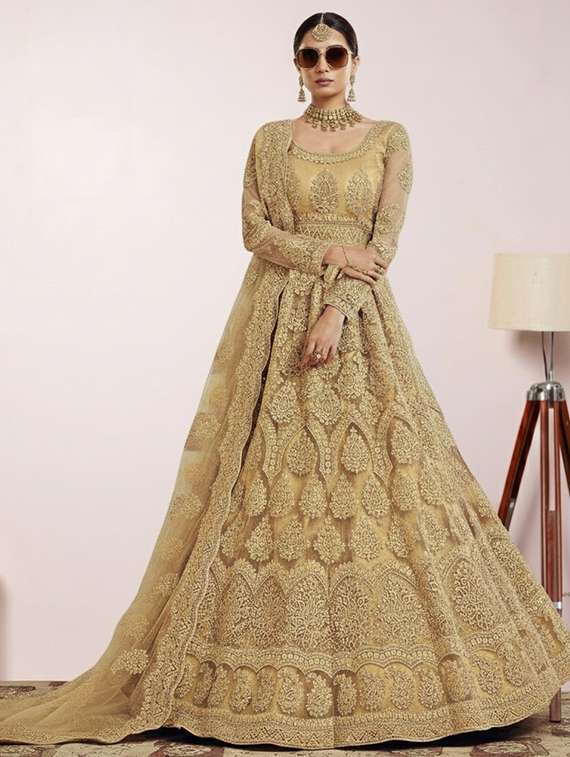 women solid with work semi stitched fit & flare gown