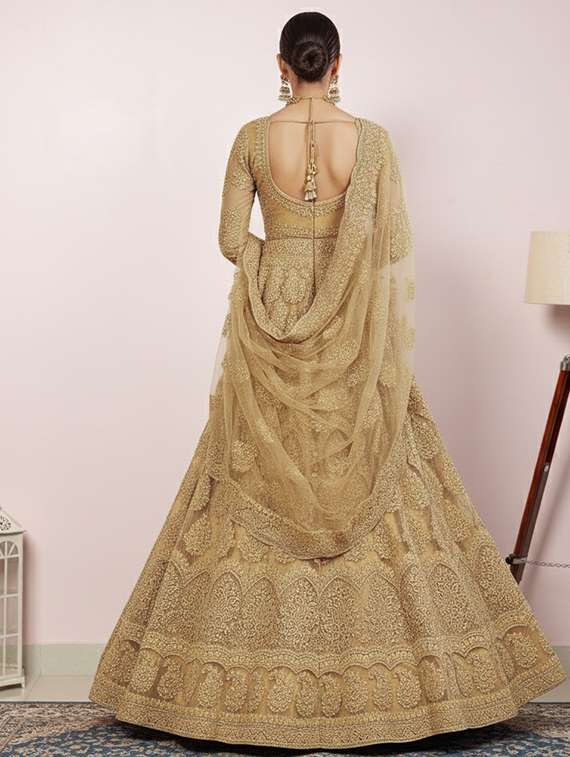 women solid with work semi stitched fit & flare gown - 22272924 -  Standard Image - 3