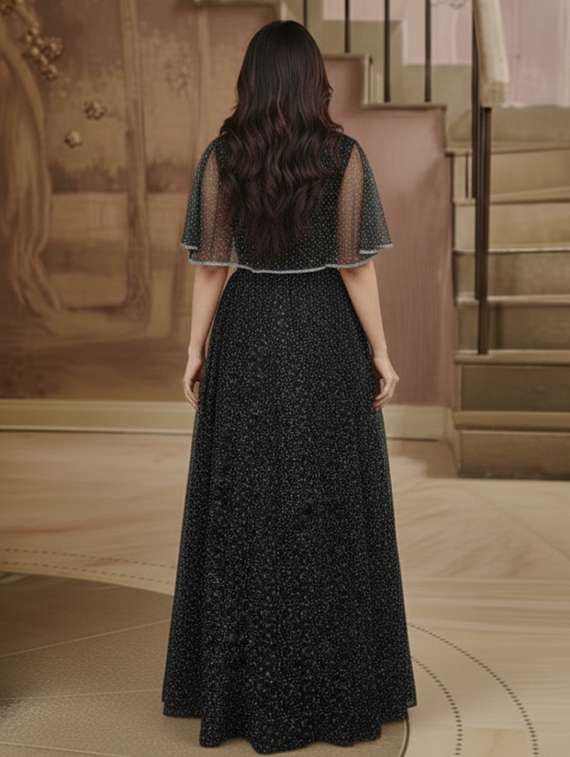 women solid with work semi stitched fit & flare gown - 22272925 -  Standard Image - 3