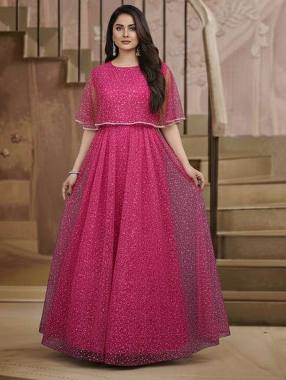 women solid with work semi stitched fit & flare gown