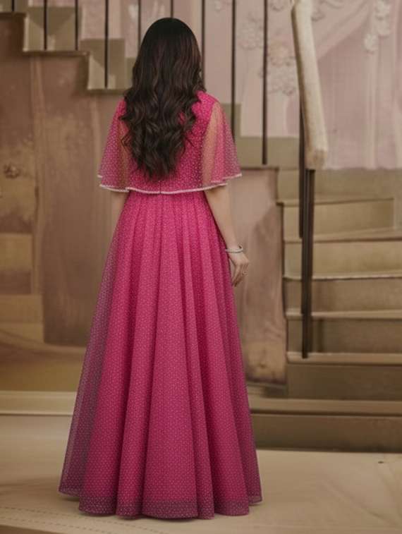 women solid with work semi stitched fit & flare gown - 22272926 -  Standard Image - 3