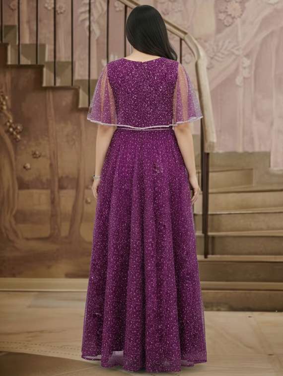 women solid with work semi stitched fit & flare gown - 22272928 -  Standard Image - 3