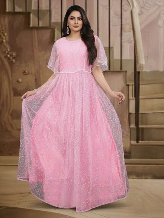 women solid with work semi stitched fit & flare gown