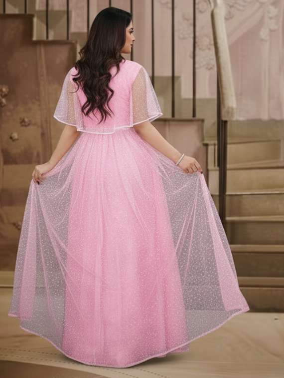 women solid with work semi stitched fit & flare gown - 22272934 -  Standard Image - 3