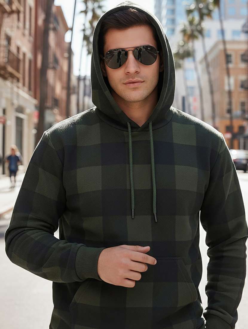 men checkered long sleeve regular fit sweatshirt