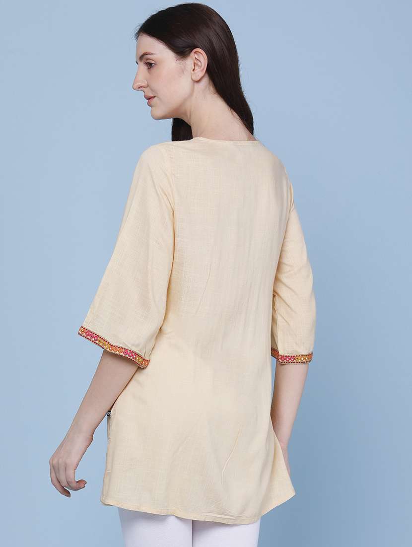 women embroidered three quarter sleeves a-line kurti - 22273080 -  Standard Image - 3