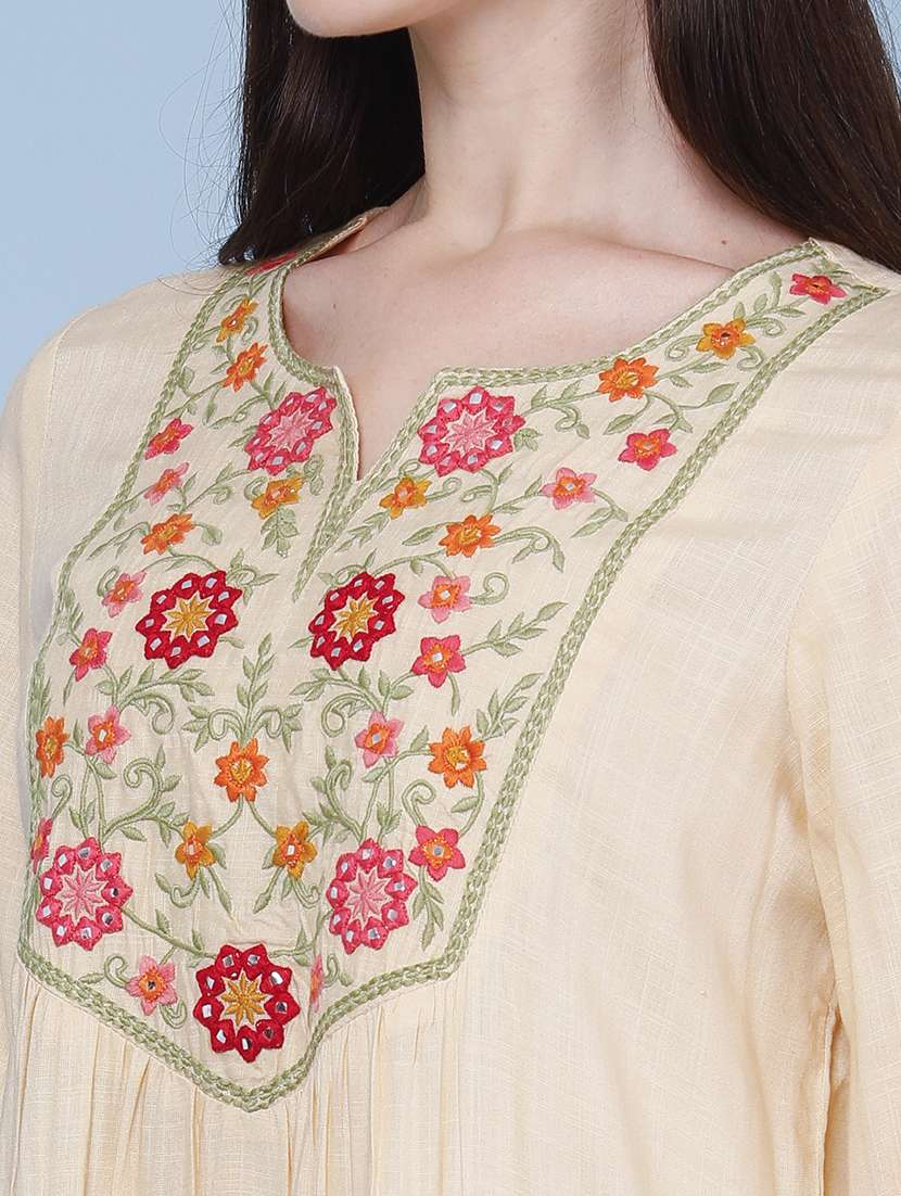 women embroidered three quarter sleeves a-line kurti - 22273080 -  Standard Image - 5