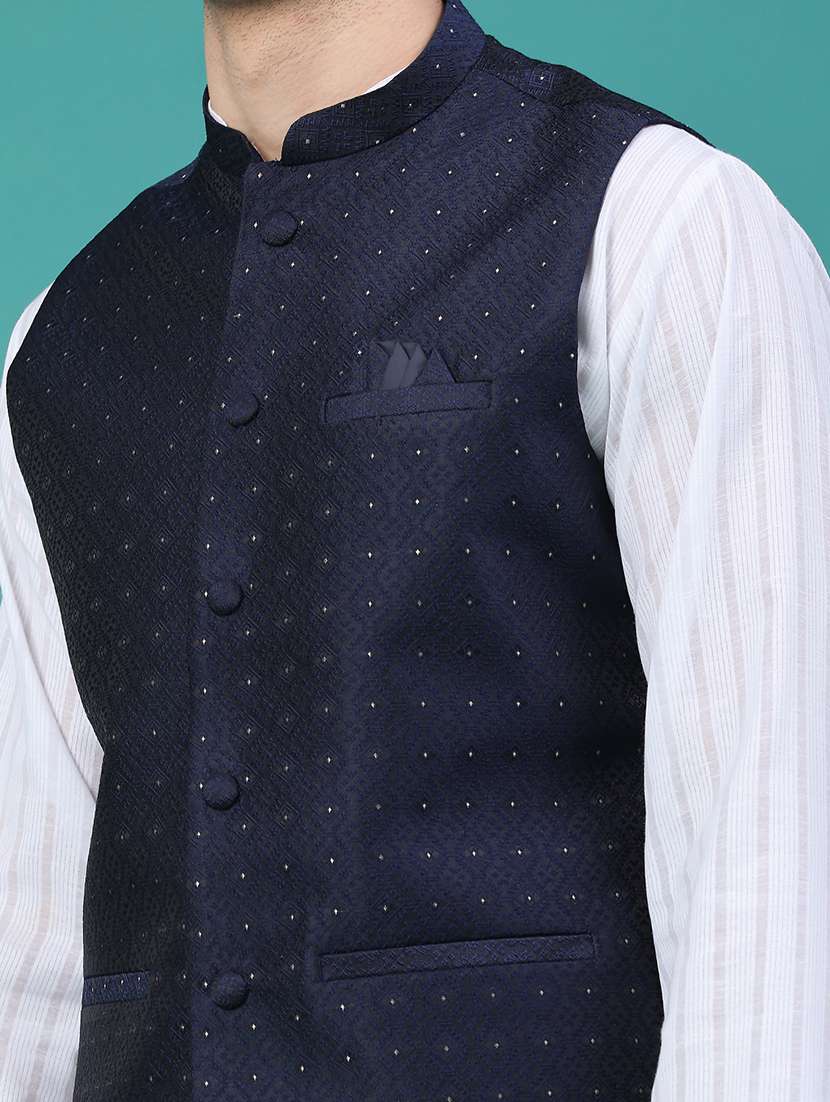 men navy blue polyester nehru jacket - 22273102 -  Standard Image - 3