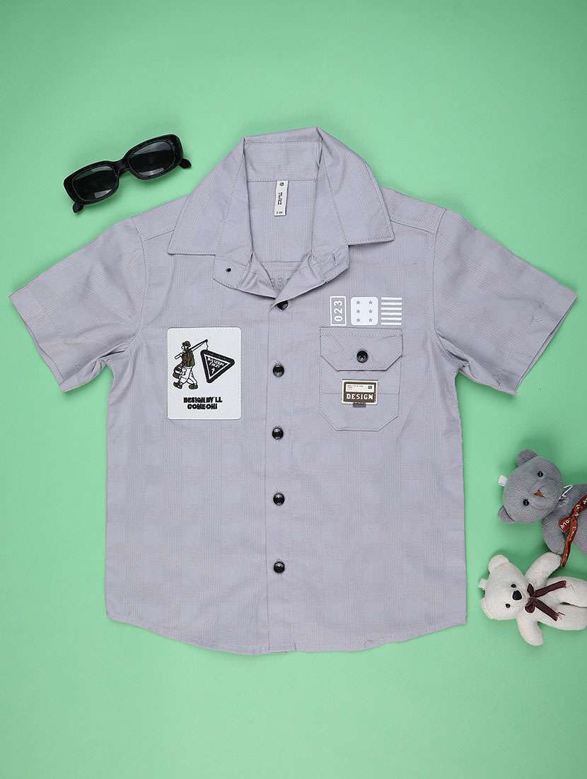 boys printed collared long sleeve shirt