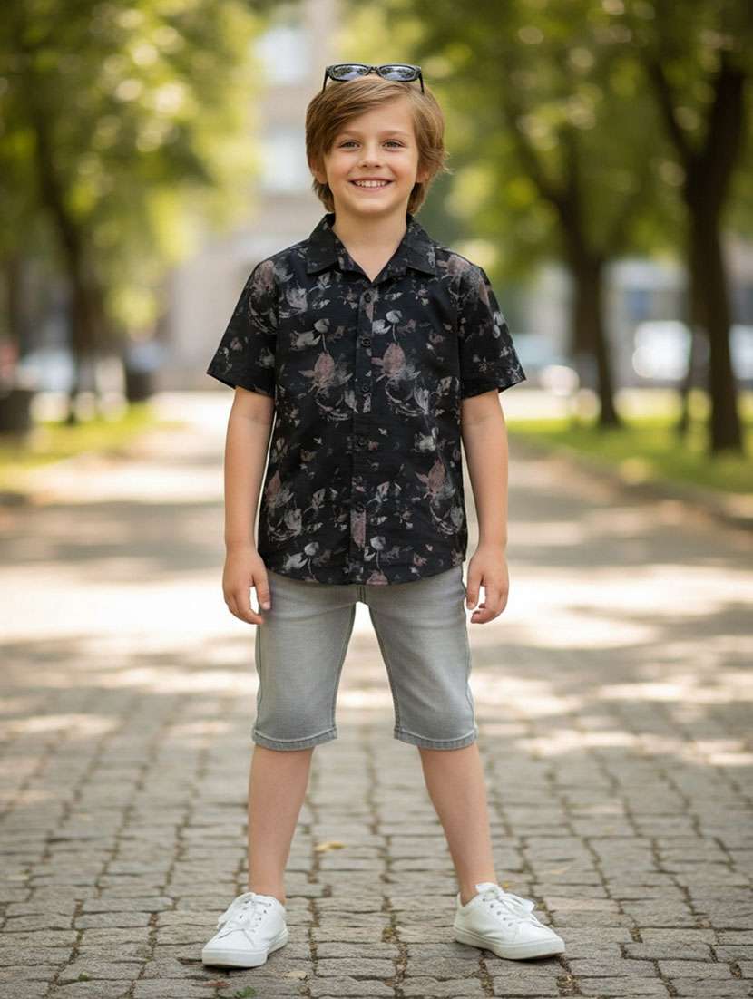 boys printed collared short sleeve shirt