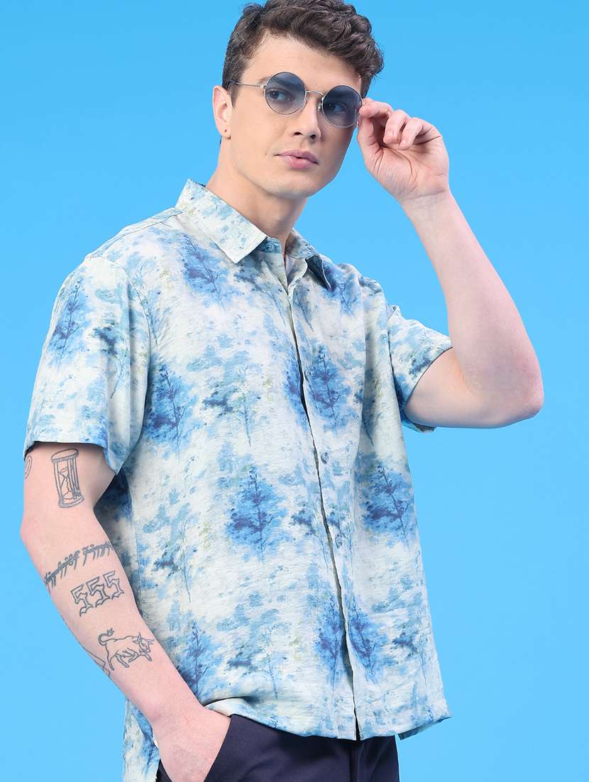 men printed short sleeve regular fit casual shirt