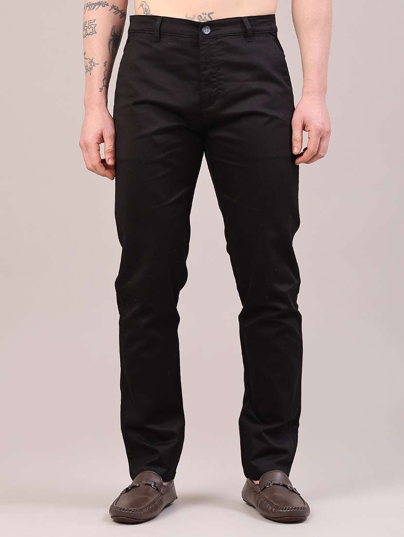 men solid mid rise chinos casual trouser