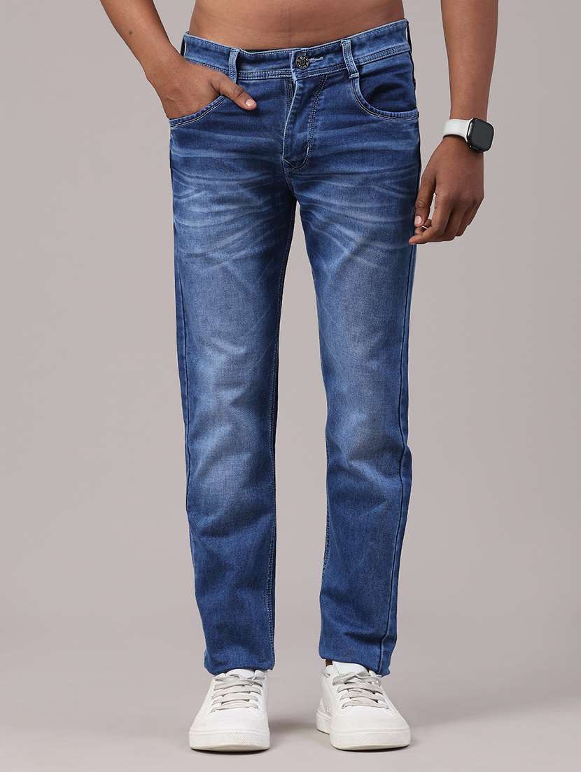 men washed mid rise full length slim fit jeans