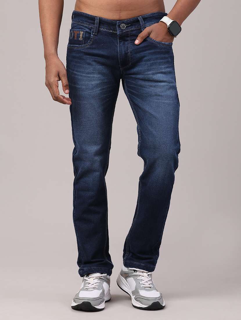 men washed mid rise full length slim fit jeans