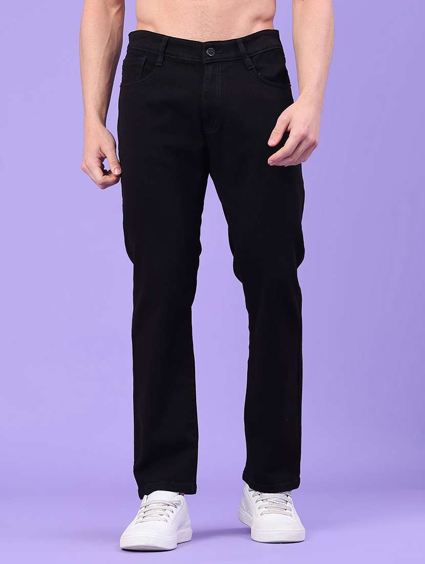 men plain mid rise full length jeans
