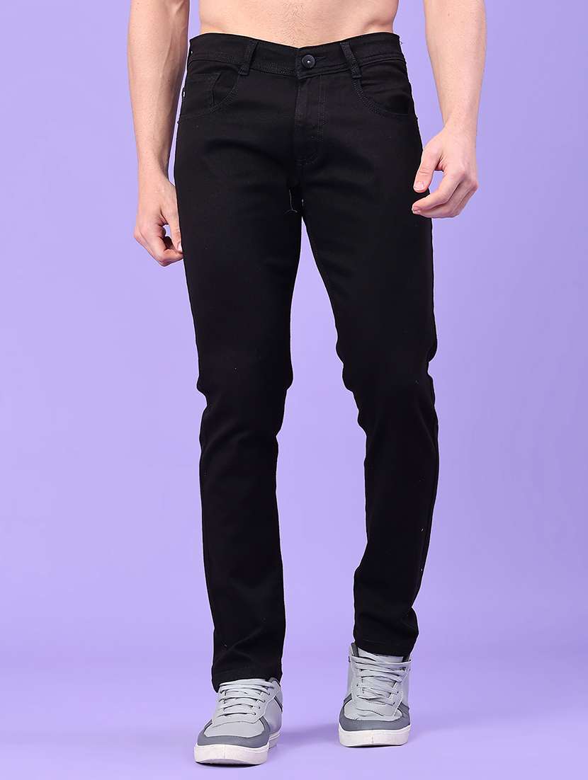 men plain mid rise full length jeans