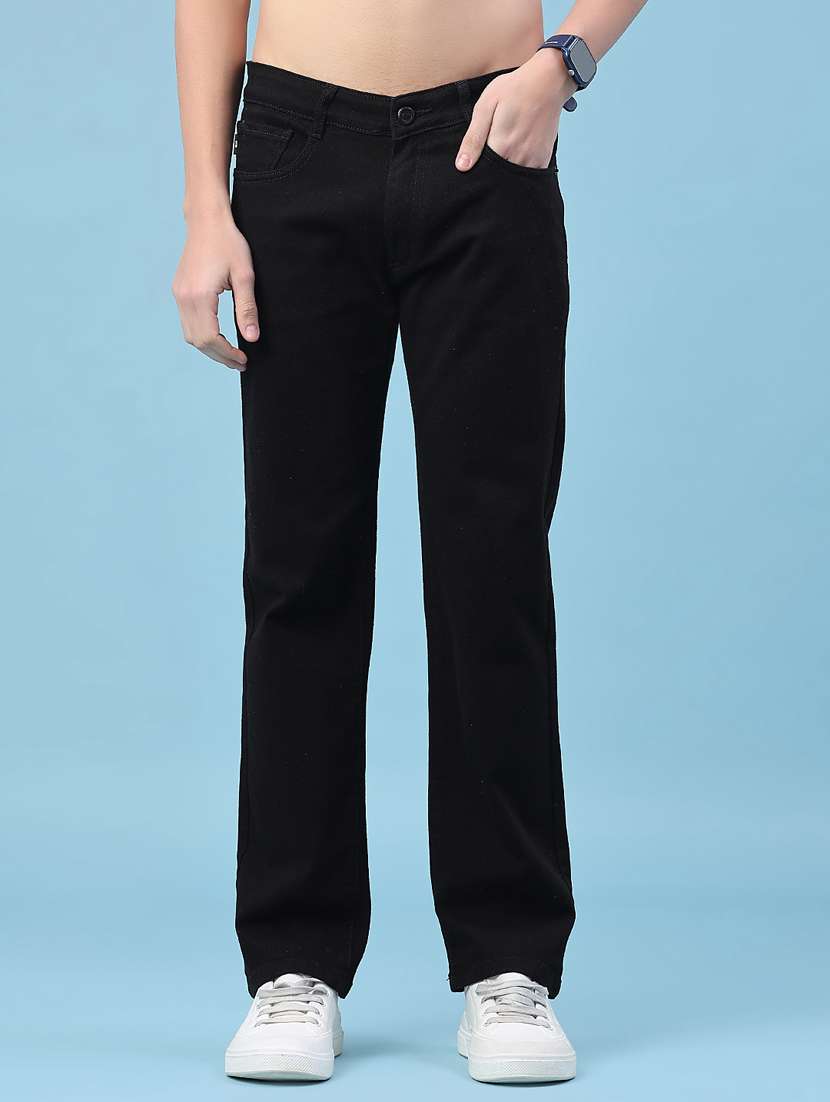 men plain mid rise full length jeans