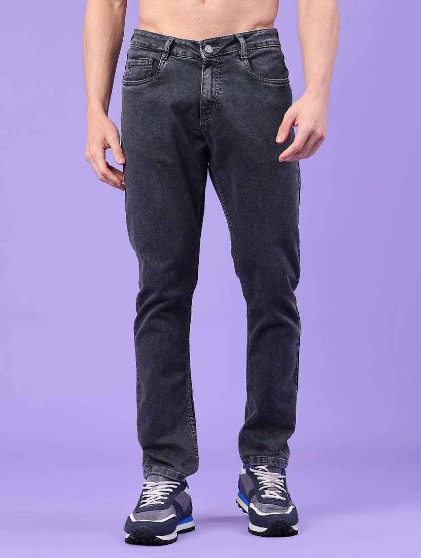 men plain mid rise full length jeans