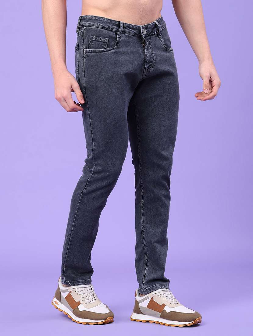 men plain mid rise full length jeans