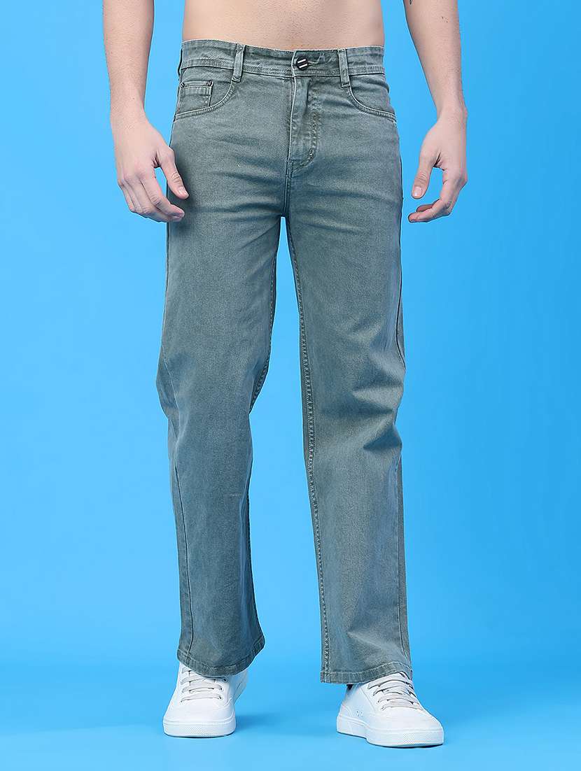 men plain mid rise full length straight fit jeans