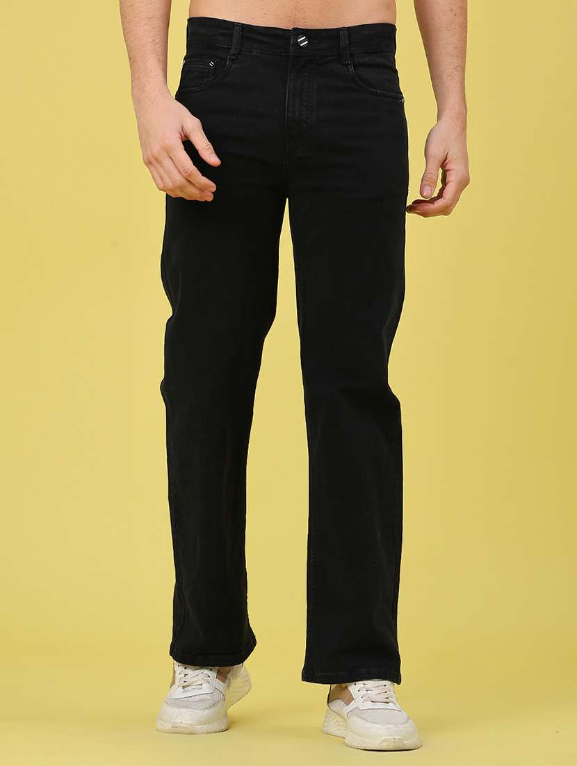 men plain mid rise full length straight fit jeans