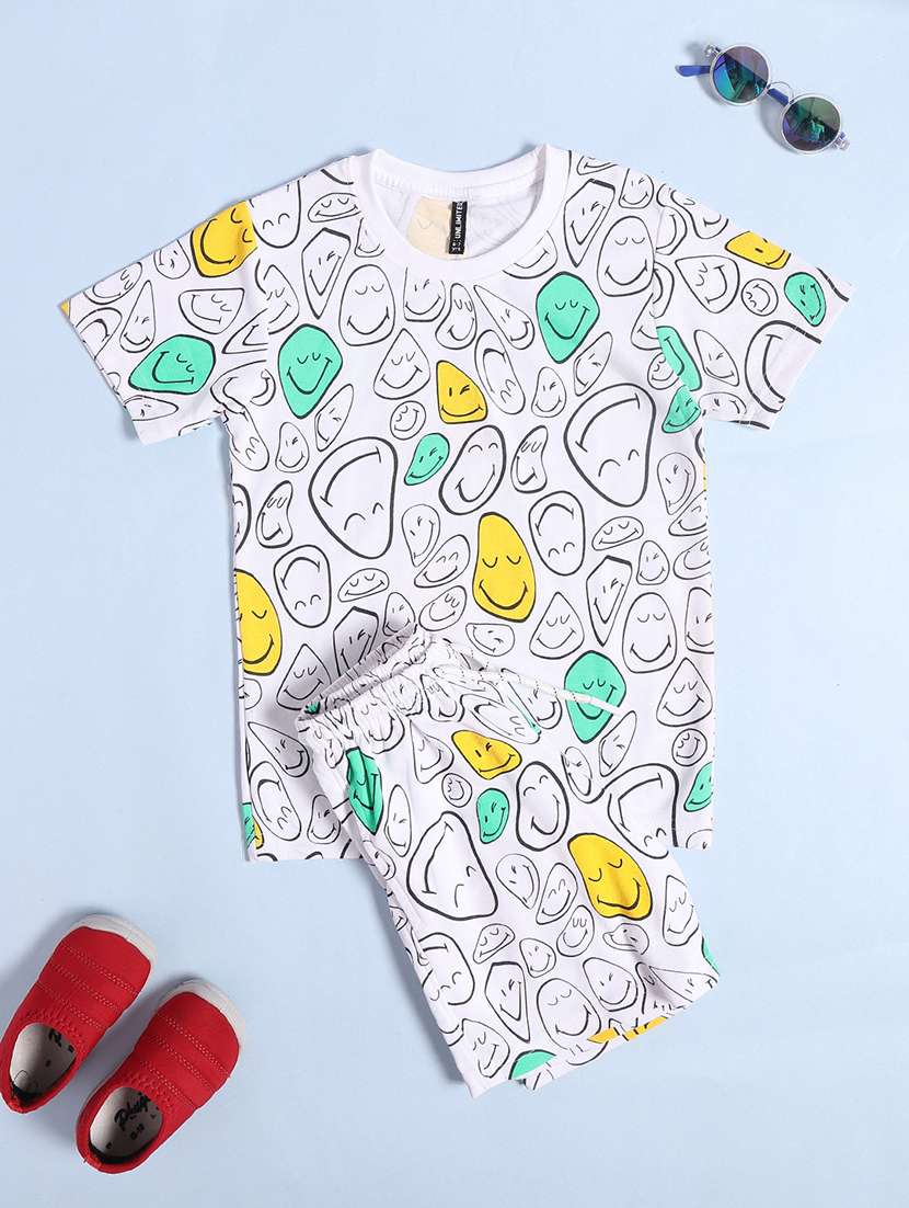 boys white cotton shorts set co-ords set