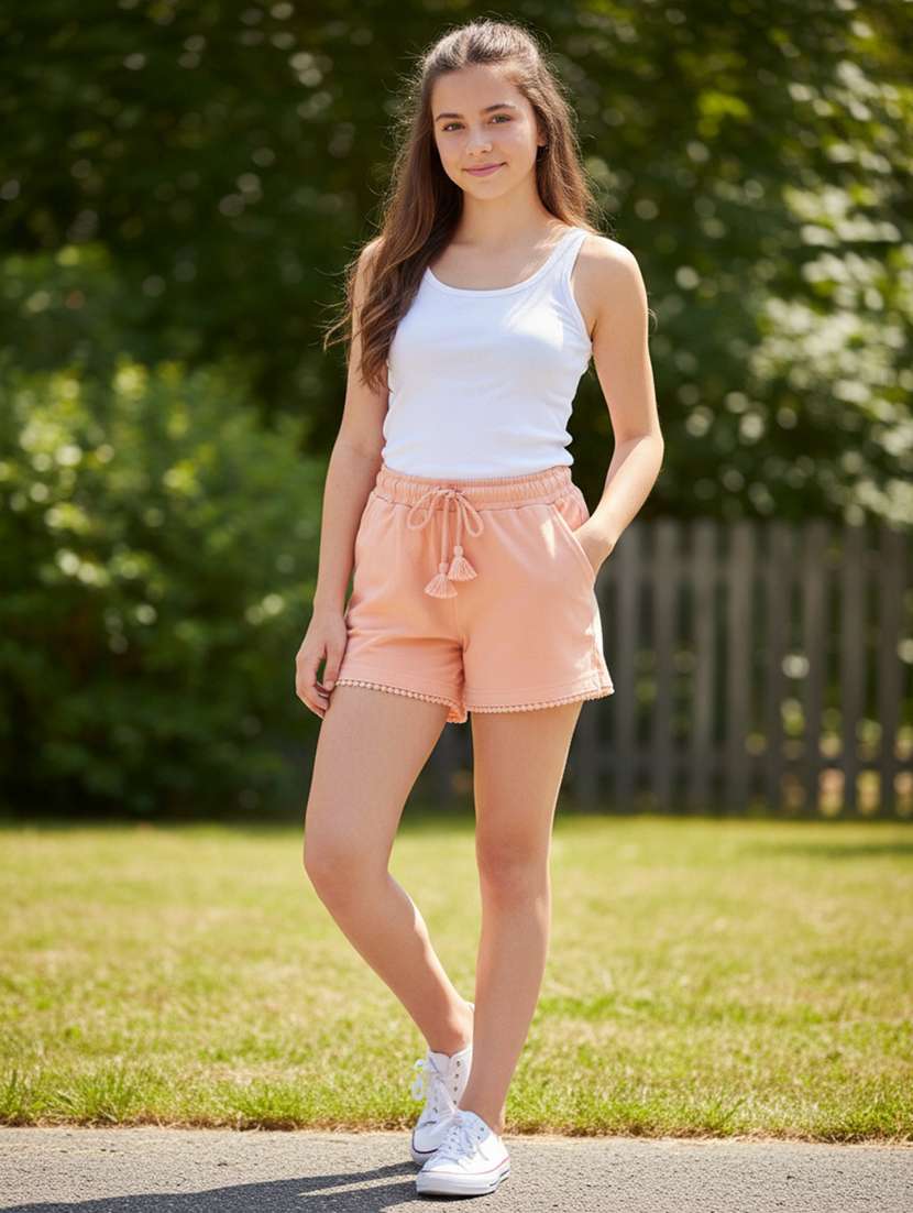 girls solid mid rise shorts