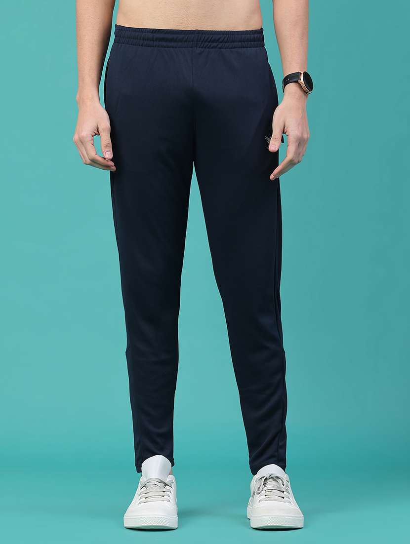 men solid mid rise full length track pant