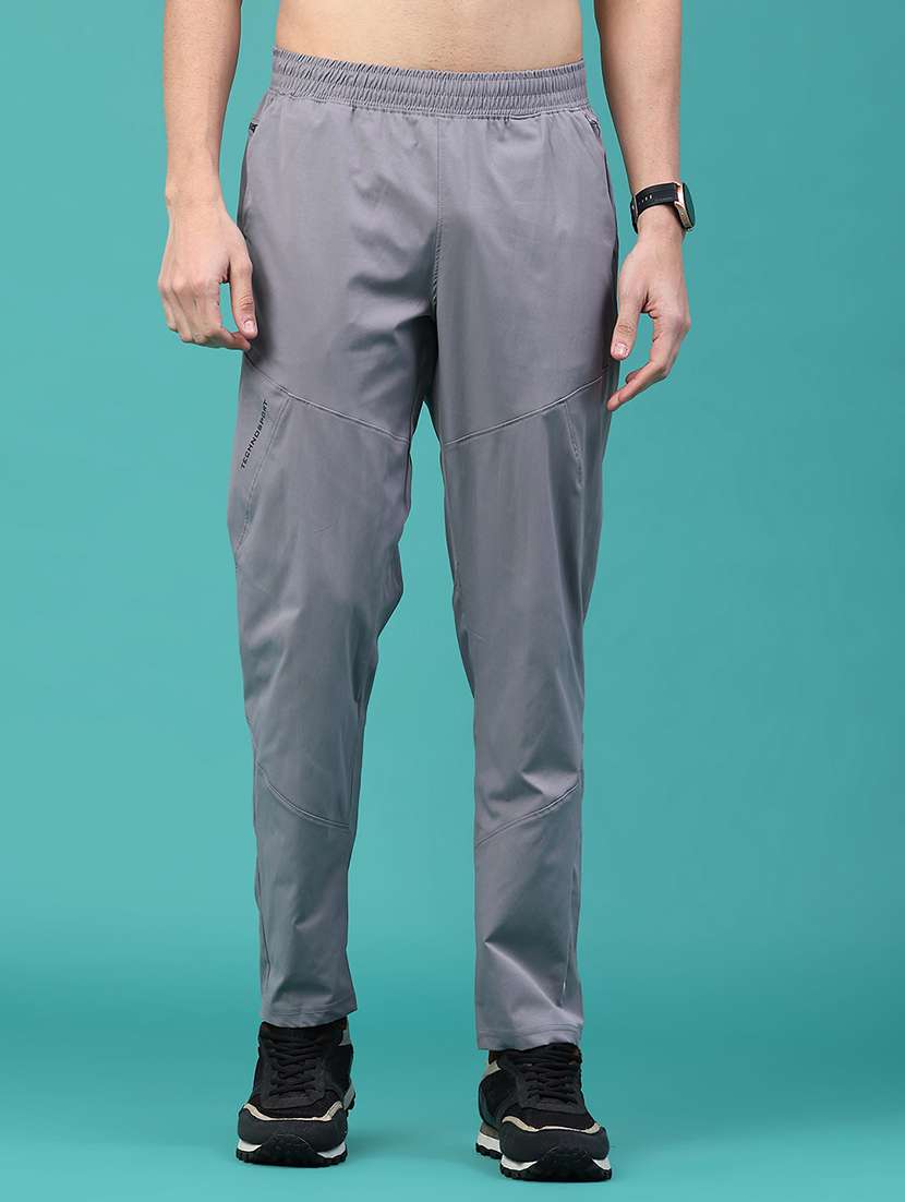 men solid mid rise full length track pant