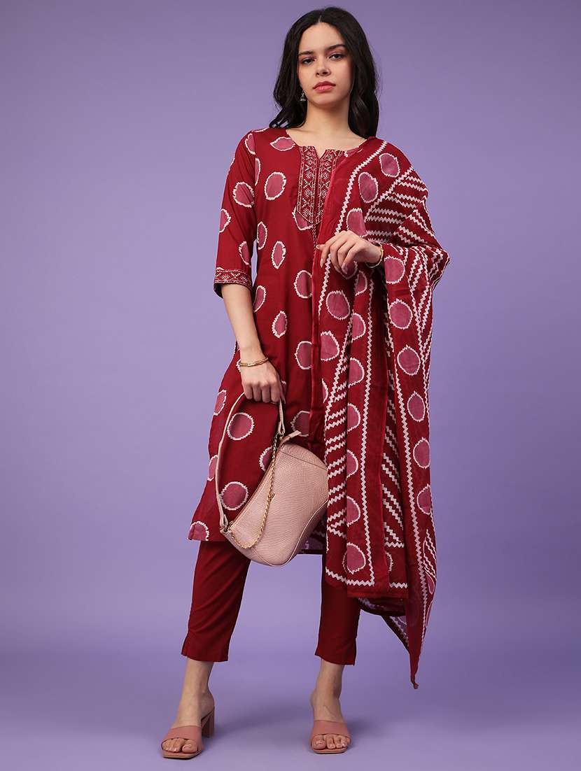 maroon cotton kurta pant  set
