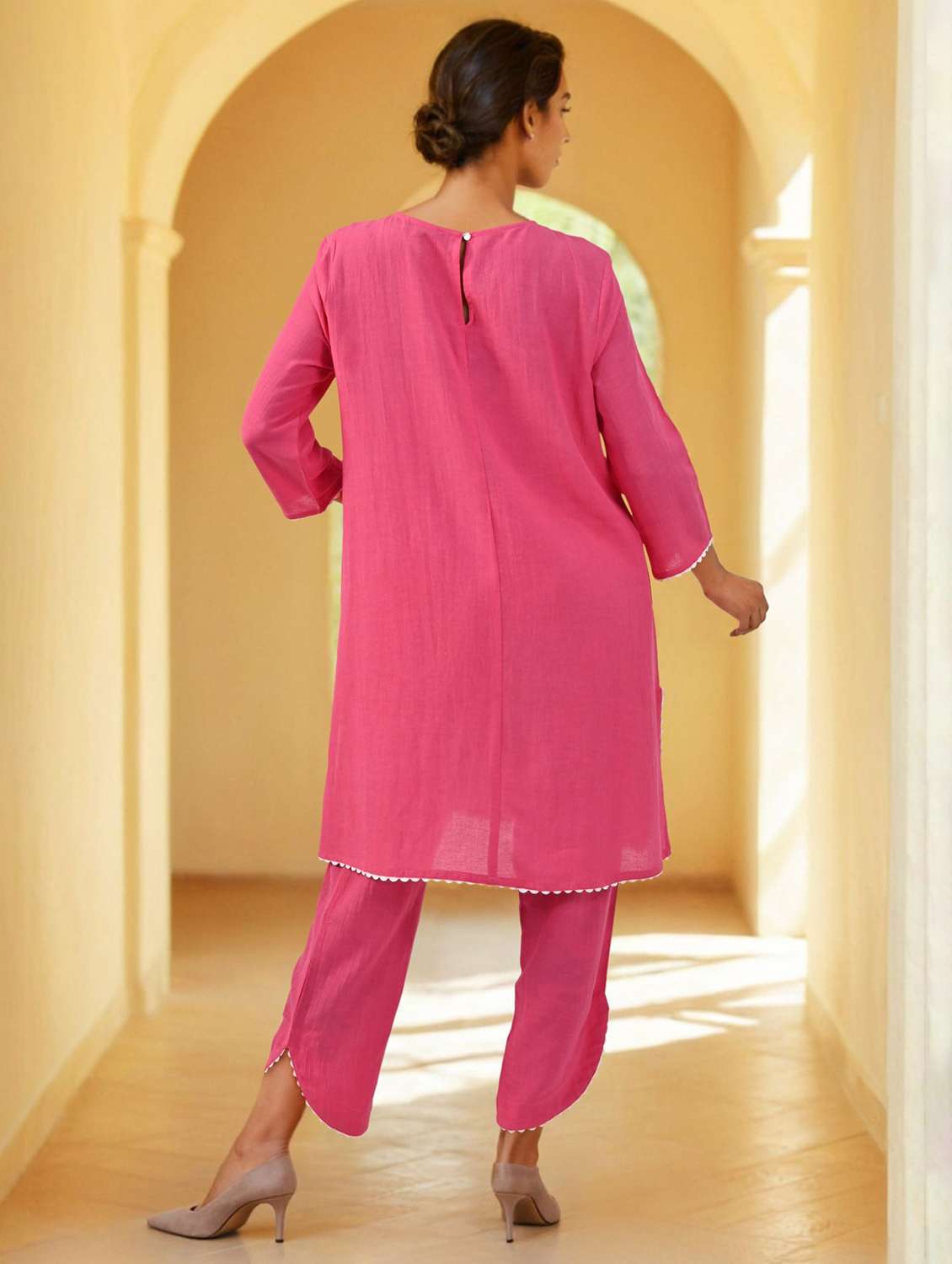 women solid with work three quarter sleeve ethnic co-ord set - 22273557 -  Standard Image - 3