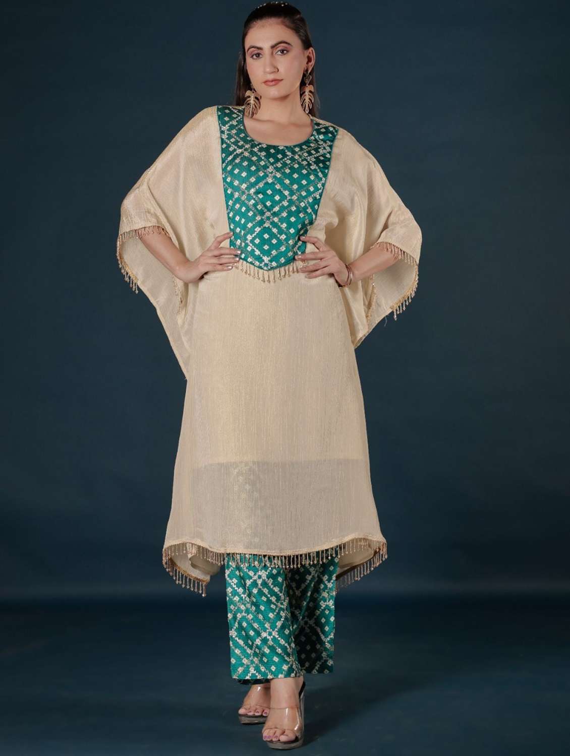 women printed kimono sleeve kaftan kurta pant set - 22273584 -  Standard Image - 3