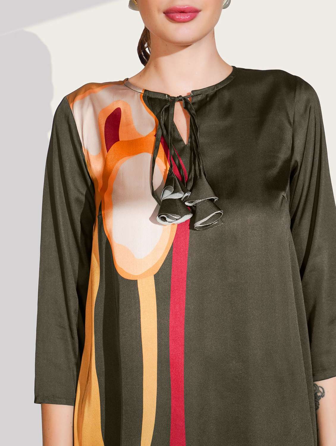 women printed three quarter sleeve ethnic co-ord set - 22273590 -  Standard Image - 3