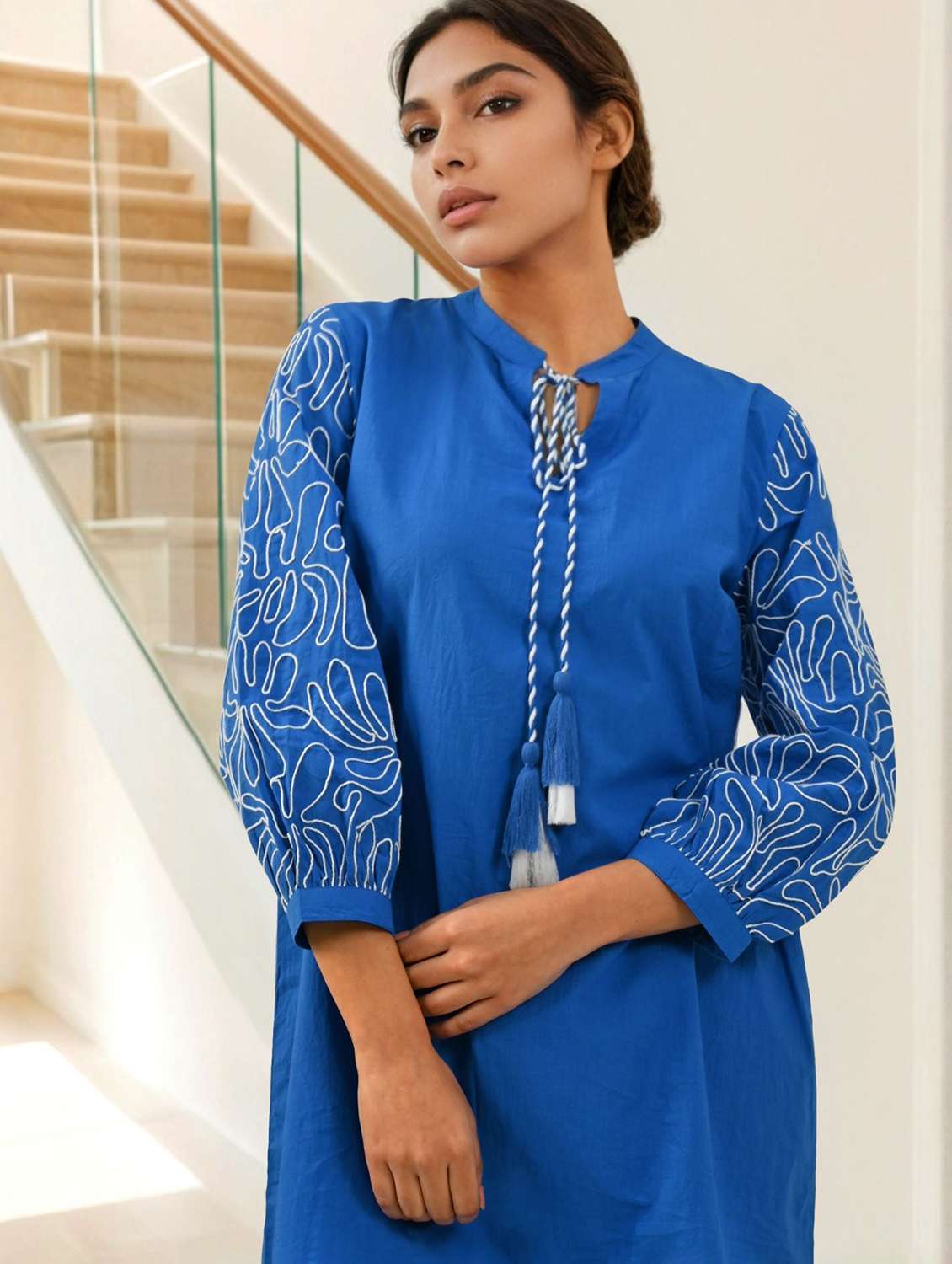 women solid with work long sleeve ethnic co-ord set - 22273611 -  Standard Image - 3