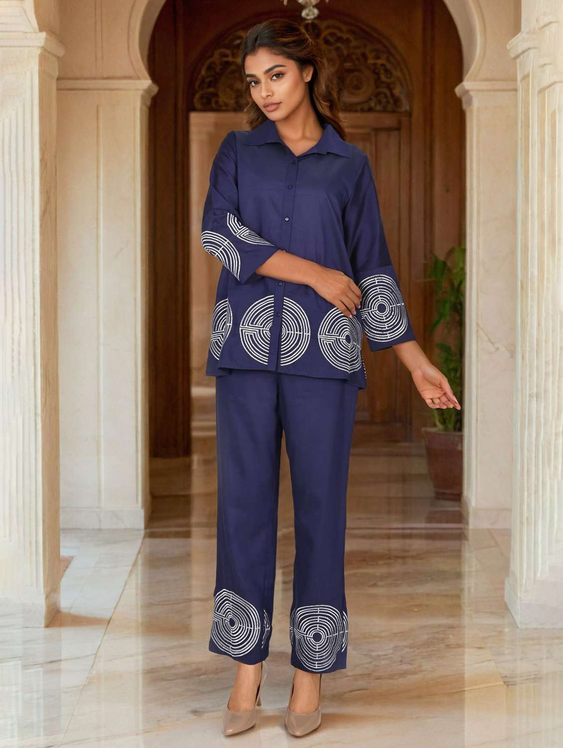 women embroidered shirt and trouser co-ord set