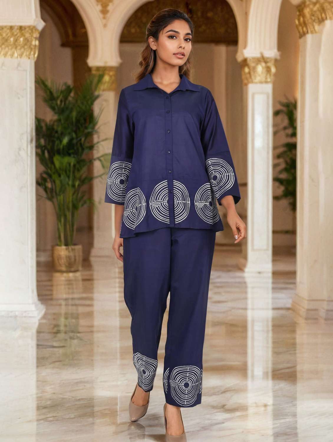 women embroidered shirt and trouser co-ord set - 22273624 -  Standard Image - 3