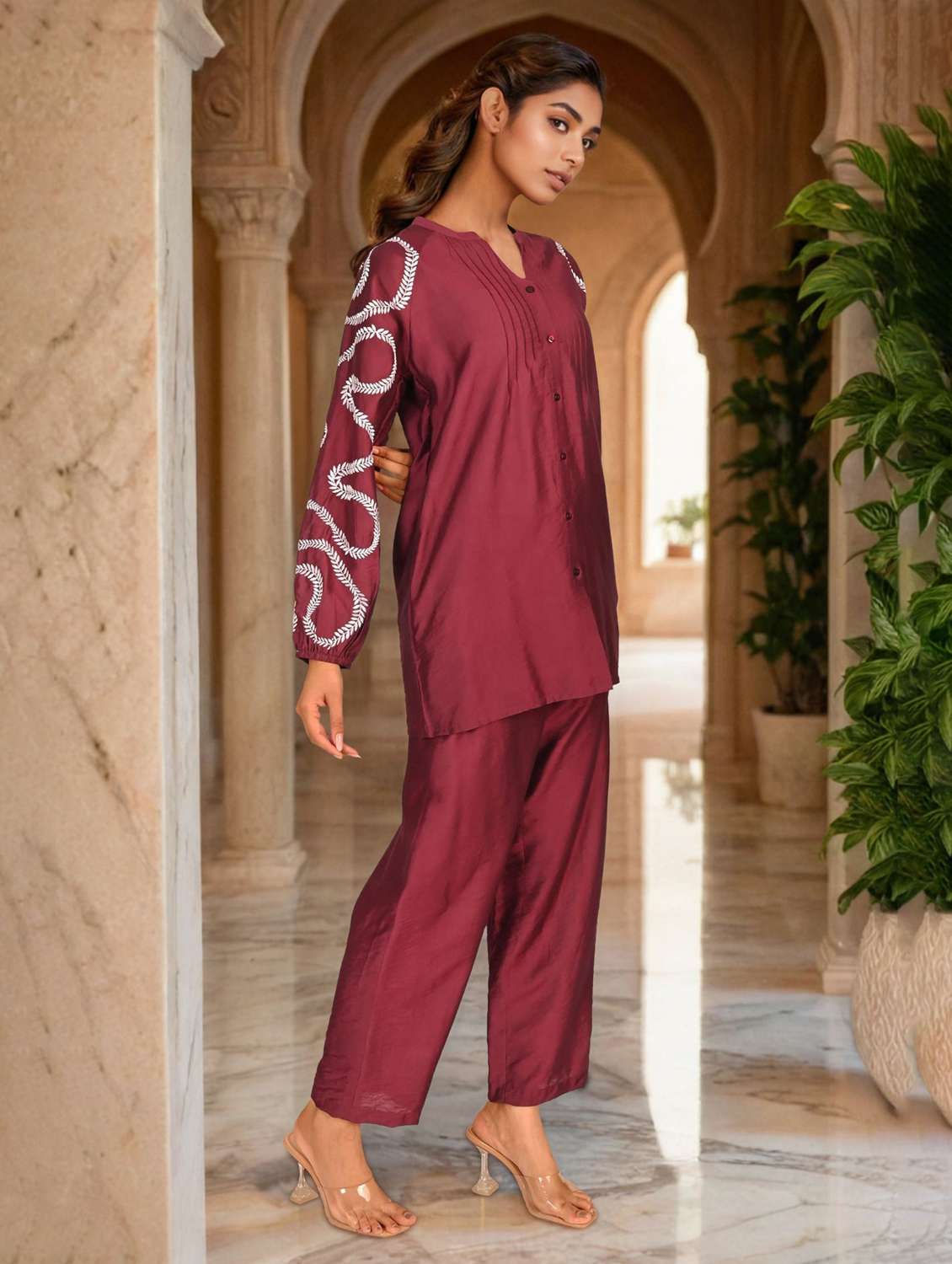 women embroidered puff sleeve co-ord set - 22273625 -  Standard Image - 3