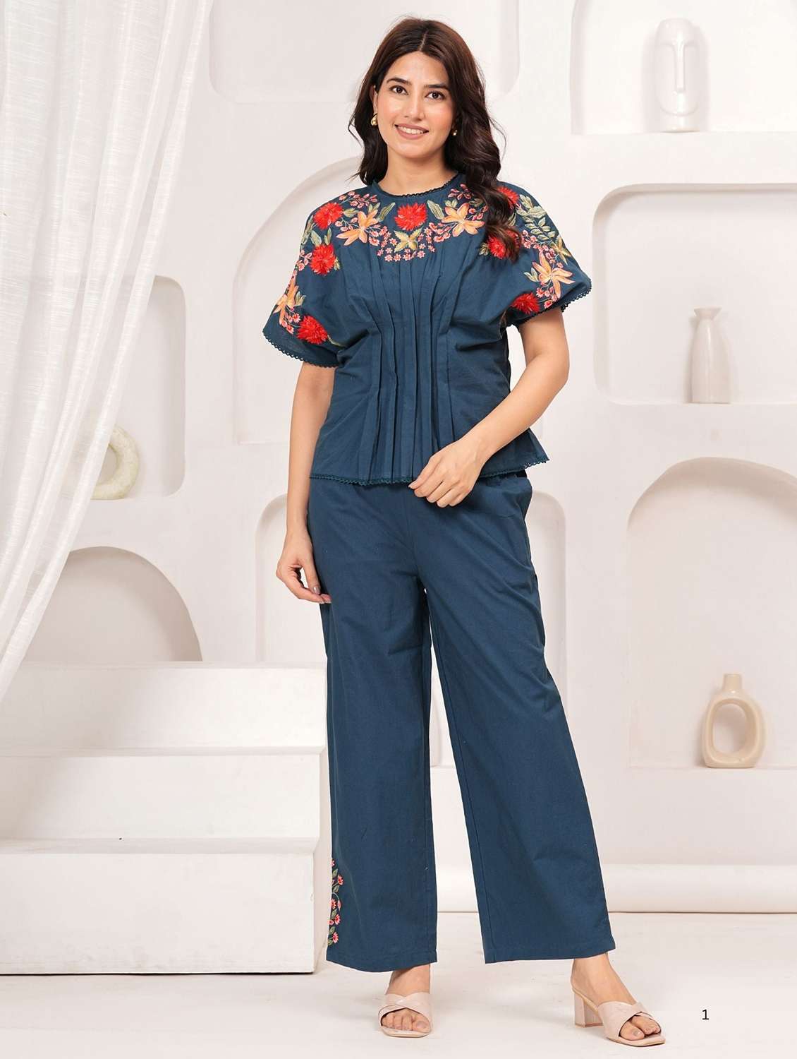 women embroidered top and trouser co-ord set