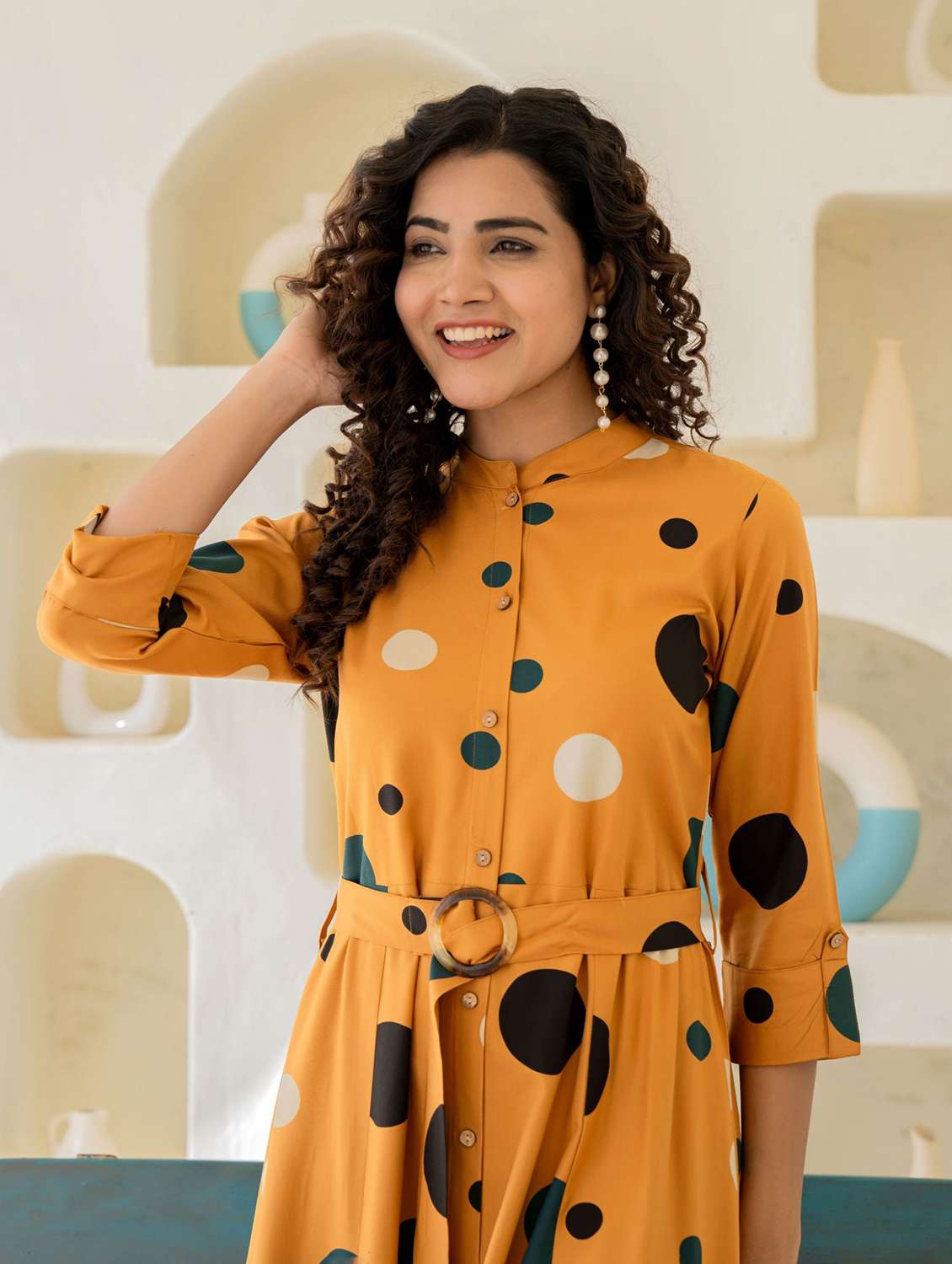 women printed mandarin neck fit & flare dress - 22273668 -  Standard Image - 3