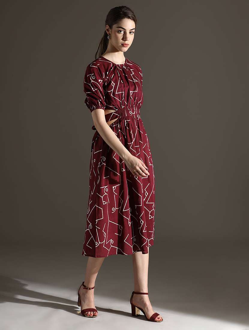 women printed puff sleeve fit & flare dress - 22273678 -  Standard Image - 3