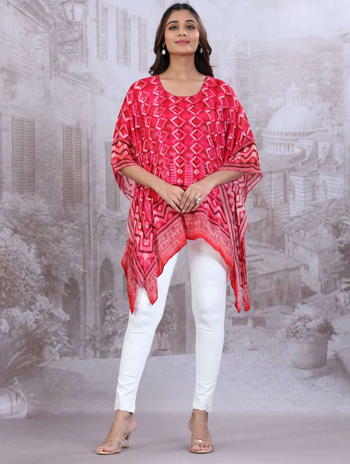 women printed kimono sleeve kaftan tunic