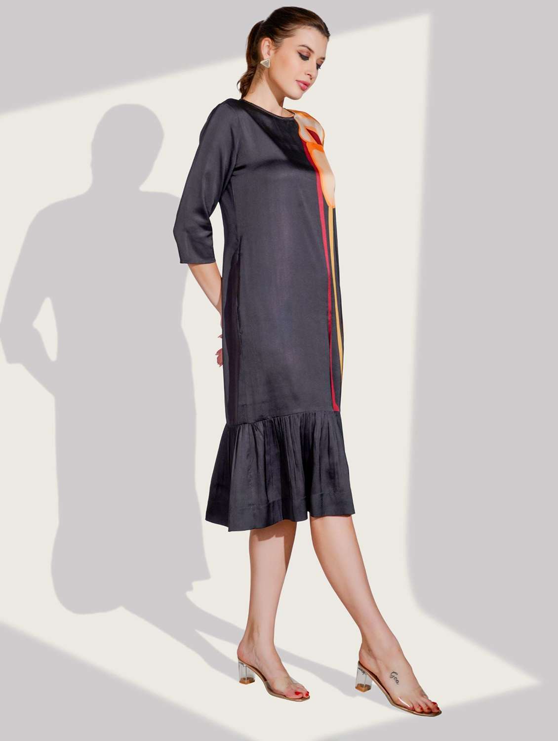 women printed three quarter sleeve tiered dress - 22273689 -  Standard Image - 3