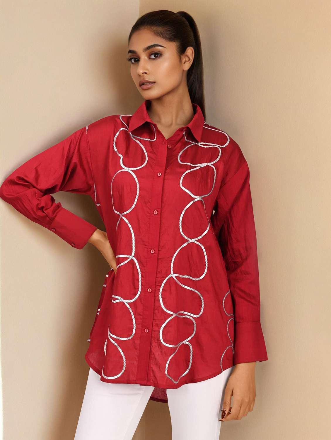 women collared long sleeve regular shirt