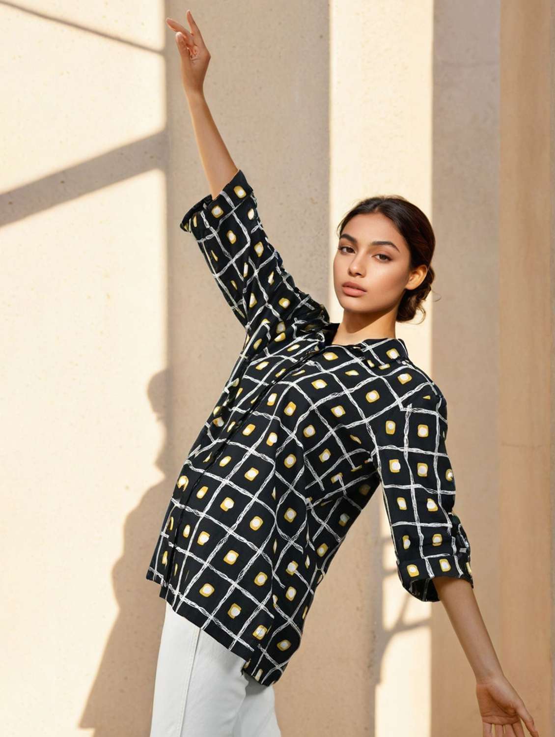 women collared three quarter sleeve regular shirt - 22273760 -  Standard Image - 3