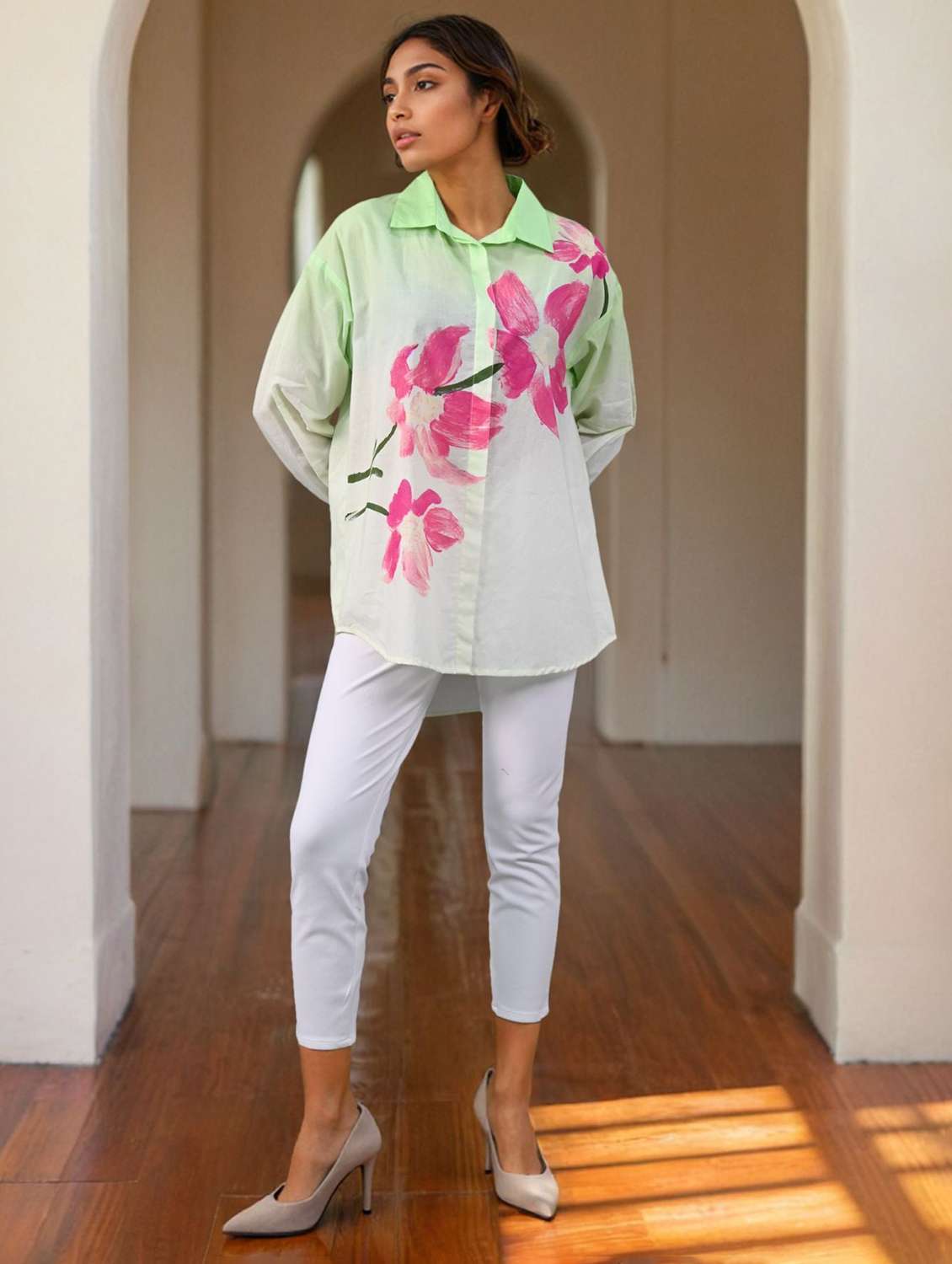 women collared long sleeve high low shirt - 22273761 -  Standard Image - 3