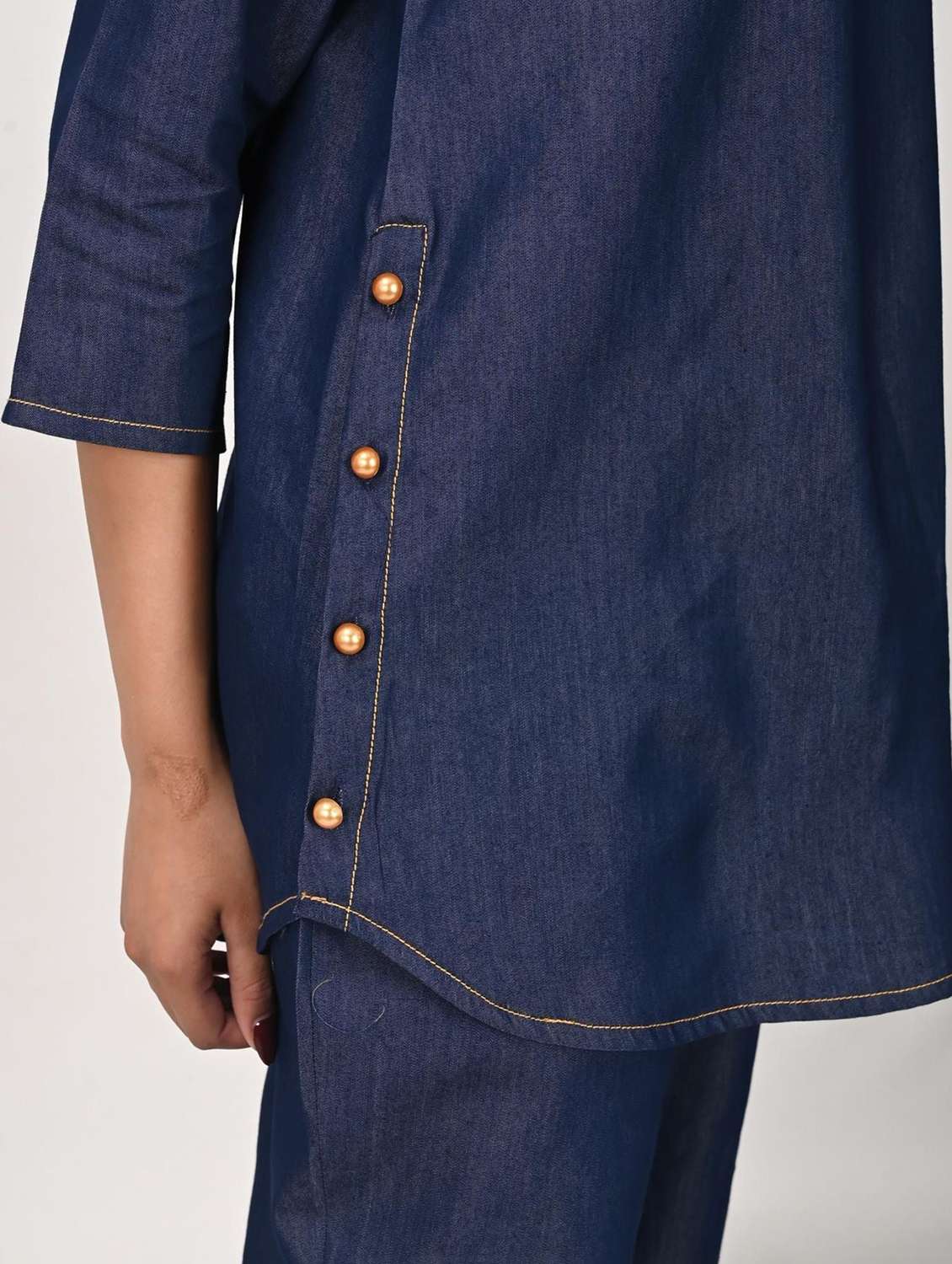 women solid three quarter sleeve ethnic co-ord set - 22273764 -  Standard Image - 3