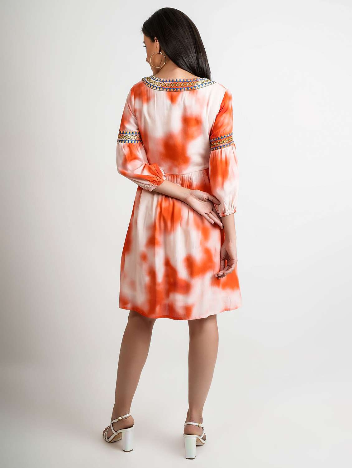 women printed puff sleeve fit & flare dress - 22273774 -  Standard Image - 3