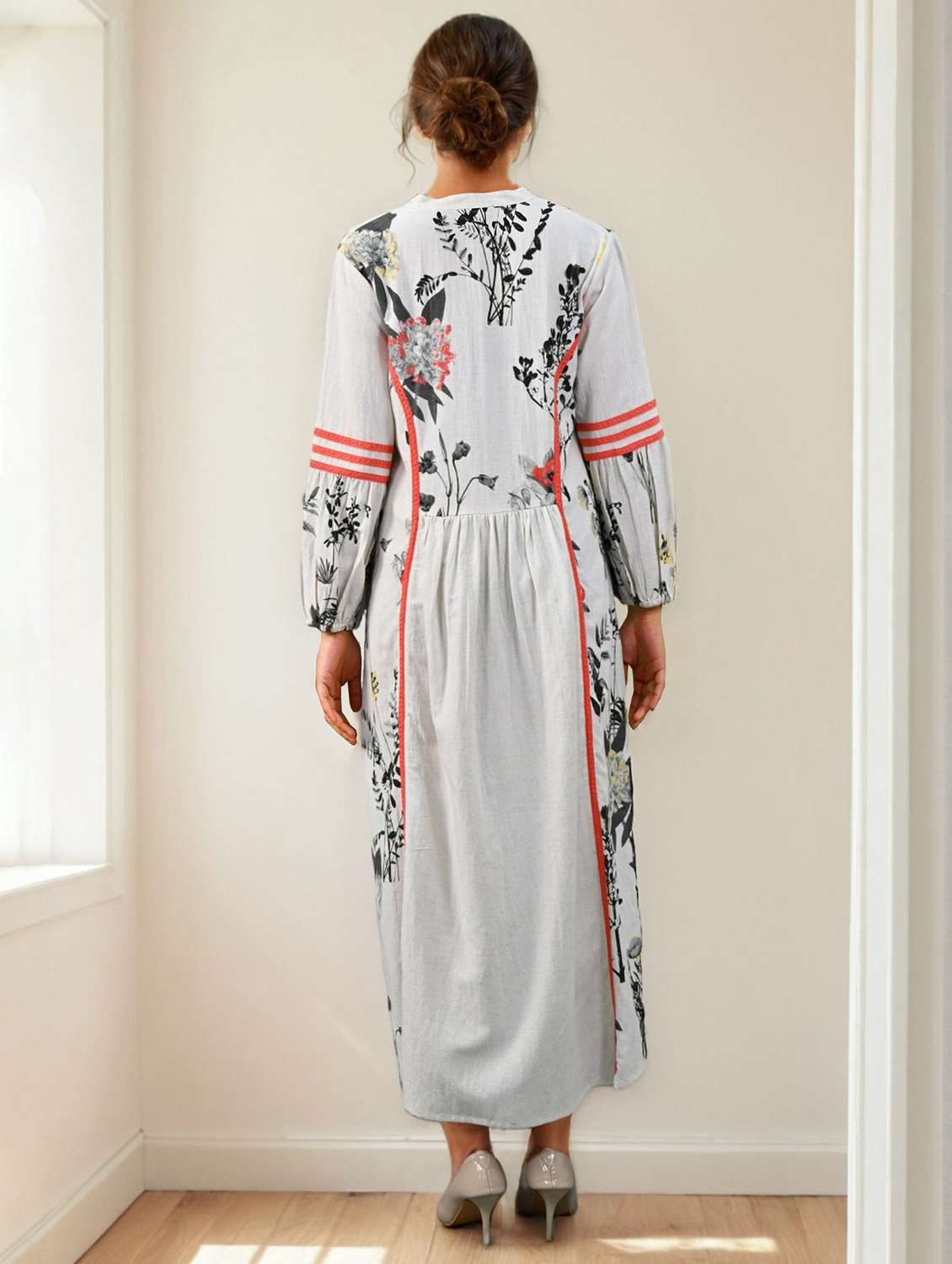 women printed puff sleeve high low dress - 22273776 -  Standard Image - 3