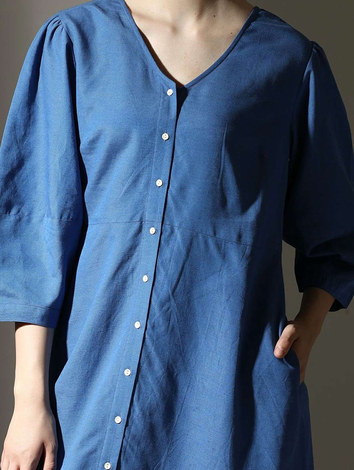 women solid puff sleeve shirt dress - 22273780 -  Standard Image - 3