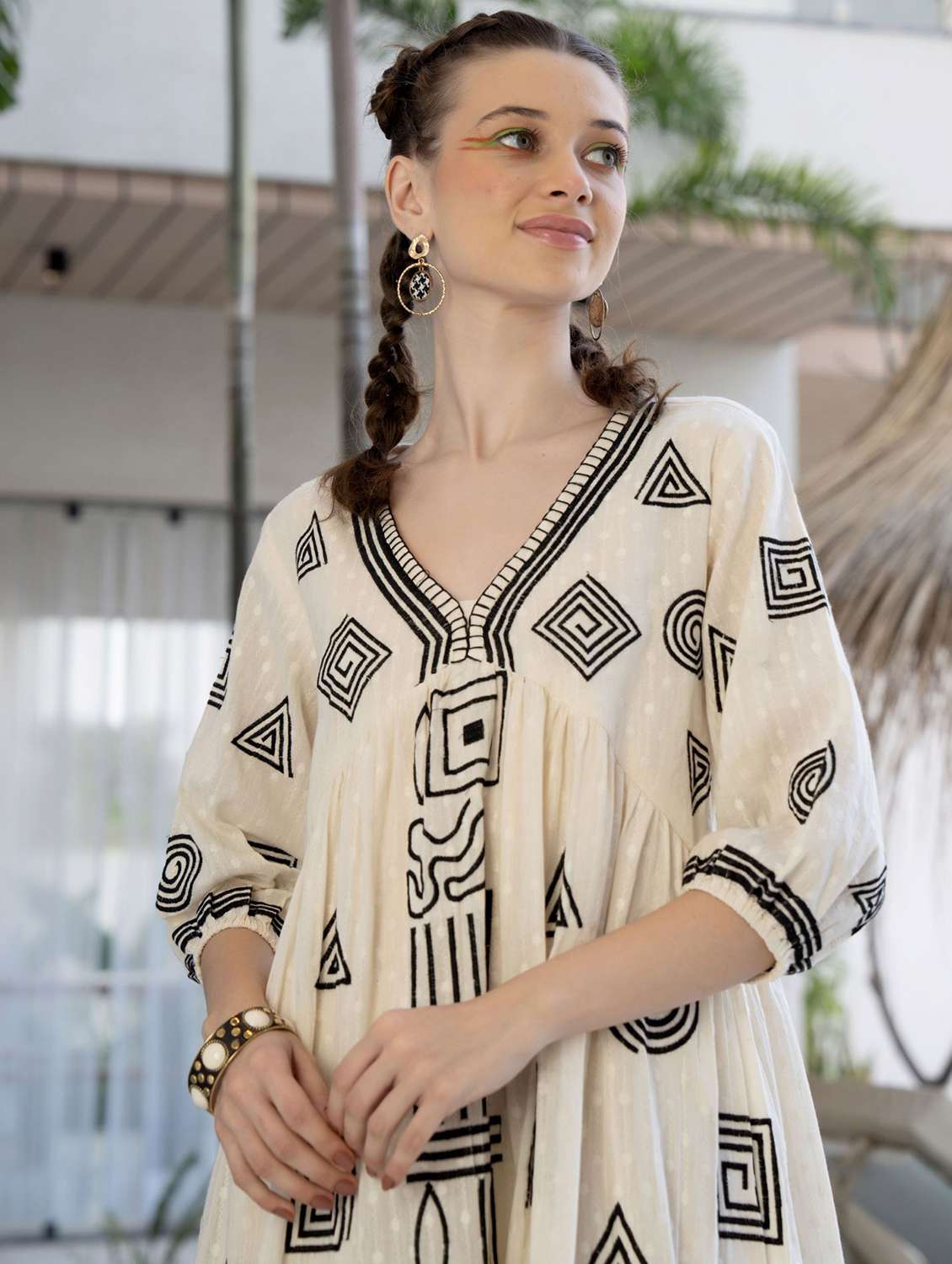 women embroidered puff sleeve fit & flare dress - 22273792 -  Standard Image - 3